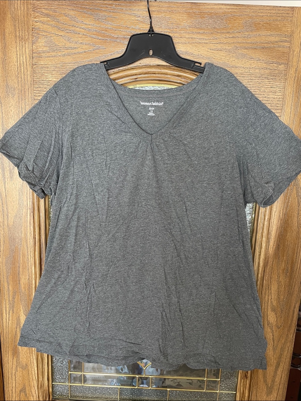 Woman Within Charcoal Gray V-Neck Short Sleeve Top